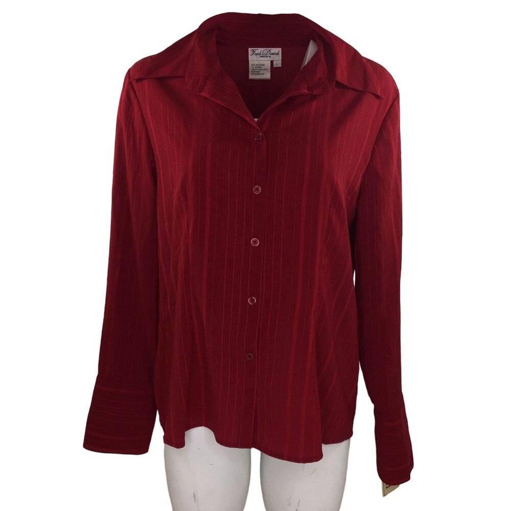 Fred David Stretch Womens Red Button Down Blouse Office Work Church Top Size L